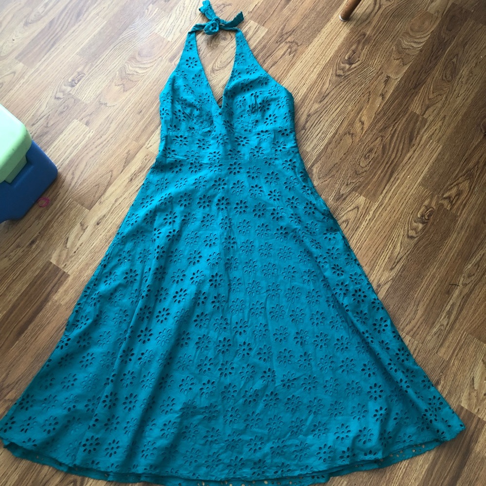Bandolino turquoise halter dress with eyelets